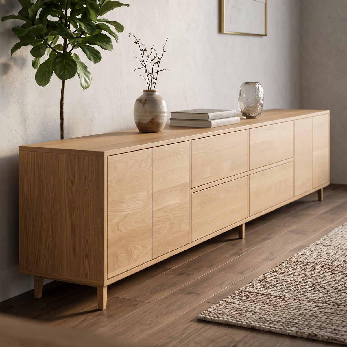 Massives Eichen-Sideboard von Wildwuchs-Möbel, 340cm lang, naturgeölt, mit sichtbarer Holzstruktur und modernem Design.