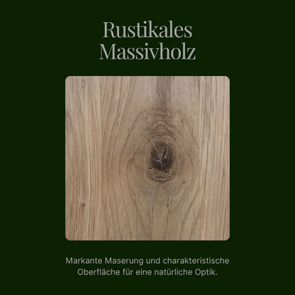 Rustikales Massivholz-Finish mit markanter Maserung und natürlicher Oberfläche