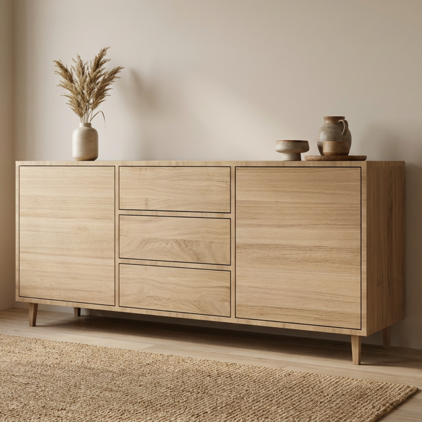 Maßgefertigtes Sideboard 180 cm gerahmt Invisible Premium aus Massivholz in moderner Wohnumgebung