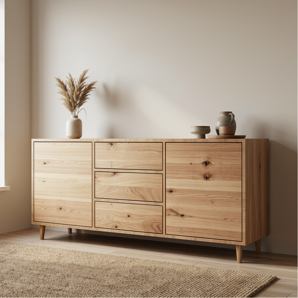 Maßgefertigtes Sideboard 180 cm gerahmt Invisible Rustikal aus Massivholz Eiche