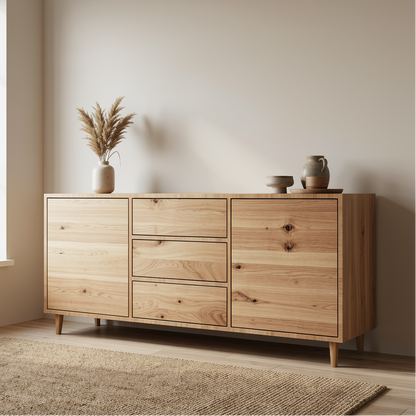 Maßgefertigtes Sideboard 180 cm gerahmt Invisible Rustikal aus Massivholz Eiche