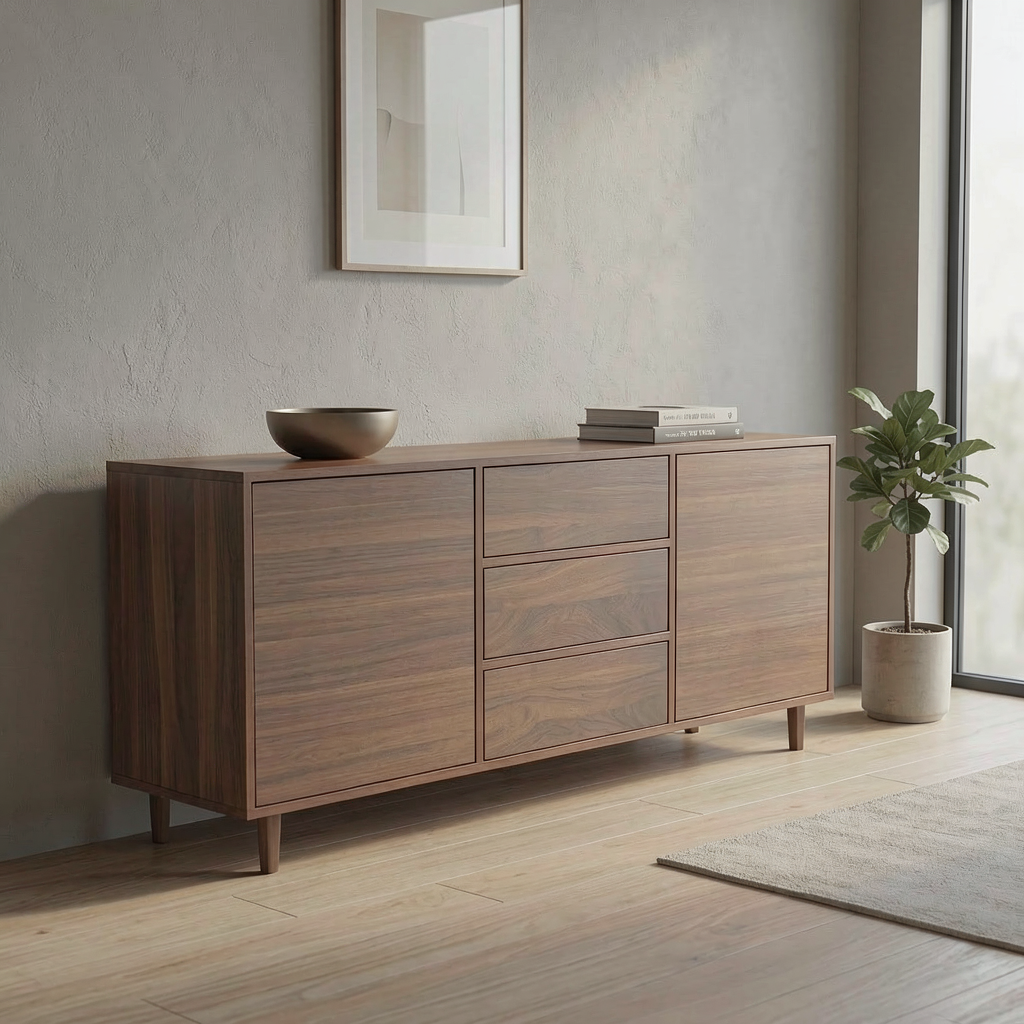 Maßgefertigtes Sideboard 180 cm gerahmt Braun Premium aus Massivholz in modernem Wohnzimmer