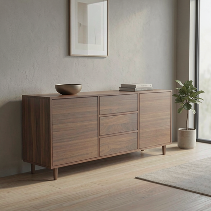 Maßgefertigtes Sideboard 180 cm gerahmt Braun Premium aus Massivholz in modernem Wohnzimmer