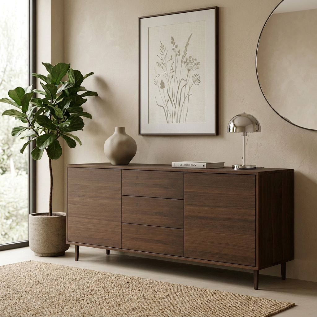Maßgefertigtes Sideboard schmale Fuge 180 cm aus Eiche Premium braun geölt in frontaler Hauptansicht