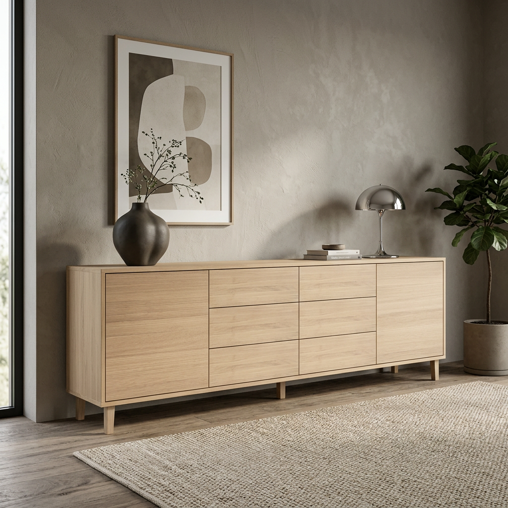 Modernes Eiche Sideboard "schmale Fuge" von Wildwuchs-Möbel, Invisible geölt, 240cm breit, stilvoll und funktional.